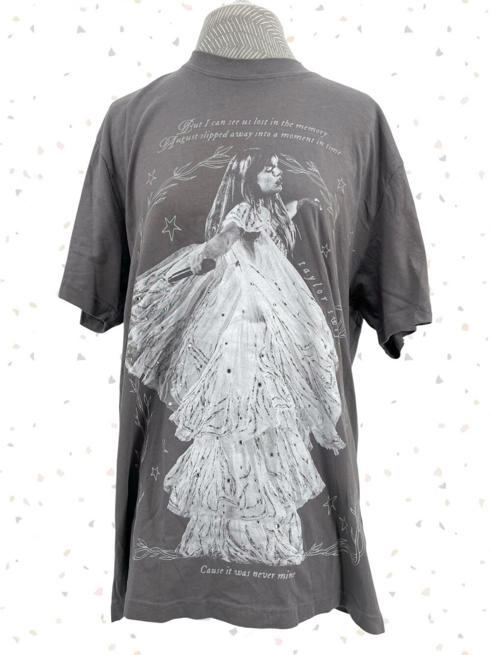 Taylor Swift Folklore Moment in Time Oversized Tee Gray Shirt Rhinestone Size L